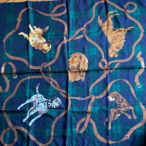 Vintage Ralph Lauren Silk Scarf, plaid with dogs
